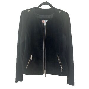 Bernardo Collection Moto Jacket Women L Genuine Leather Black Zip Ribbed Sleeve‎